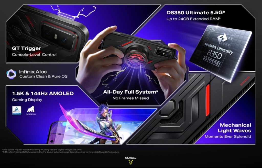 Infinix GT 30 Pro with Dimensity 8350 Ultimate, RGB back, dual shoulder triggers