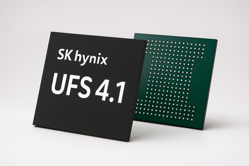 SK Hynix UFS 4.1 chip with 321-layer NAND showcased on a dark background – high-performance mobile storage component