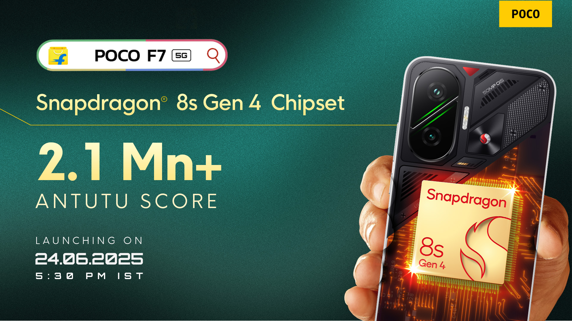 Poco F7 India launch confirmed for June 24 with Snapdragon 8s Gen 4 and 7550mAh battery
