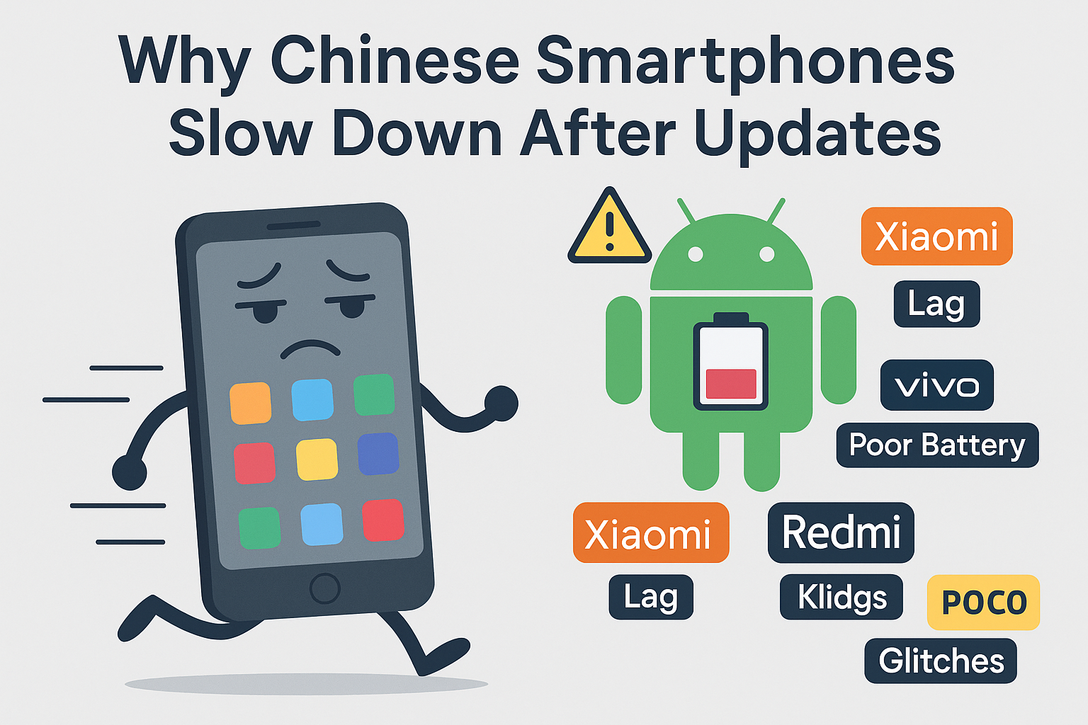 Why Chinese smartphones slow down after updates illustration with lag and app issues
